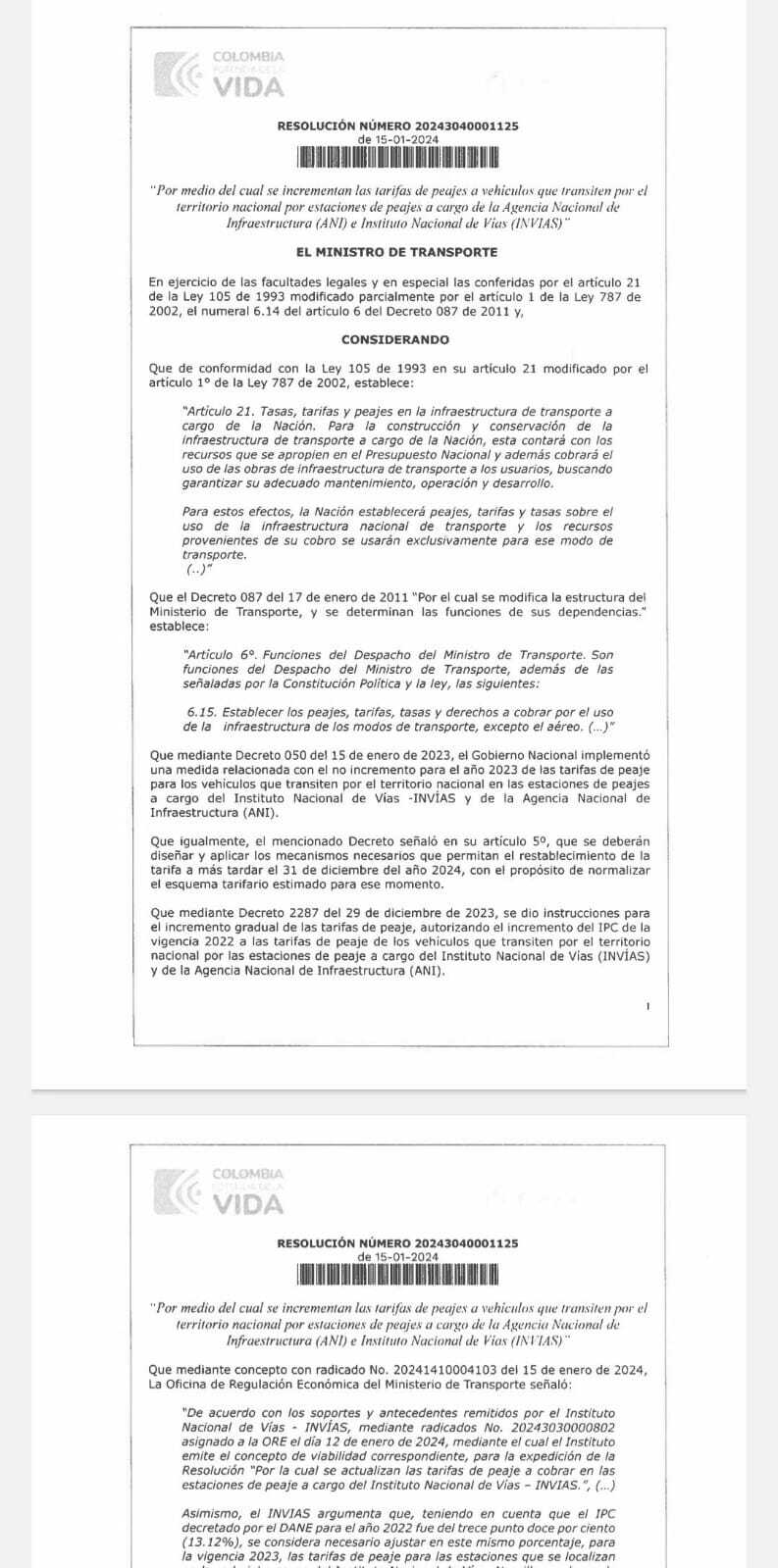 Aumentan los peajes en Colombia en 2024 Aumentan los peajes en Colombia en 2024