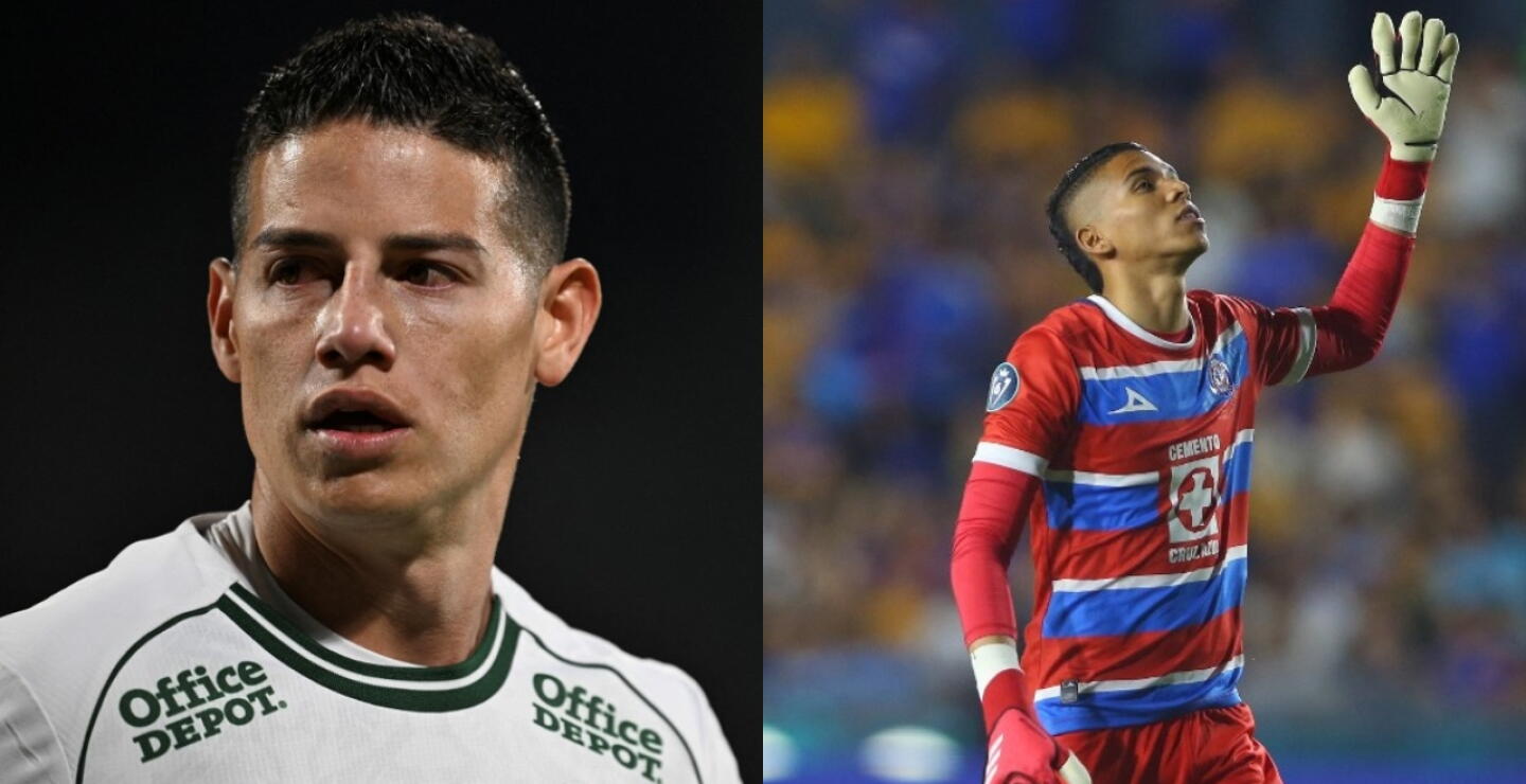 James Rodríguez y Kevin Mier, jugadores colombianos del León y Cruz Azul, respectivamente. 