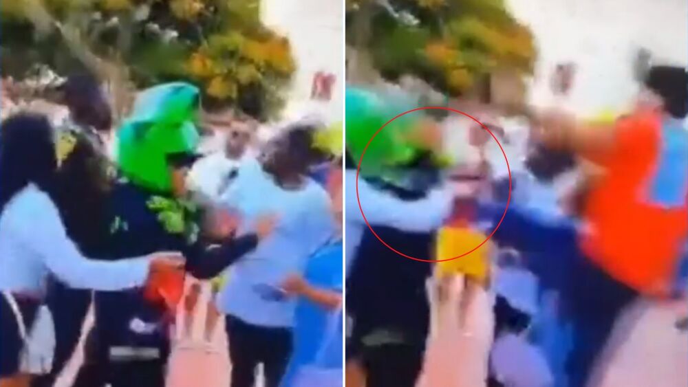 Patrullera recibió tremenda patada voladora durante riña en Guatapé | Antioquia | NoticiasCaracol